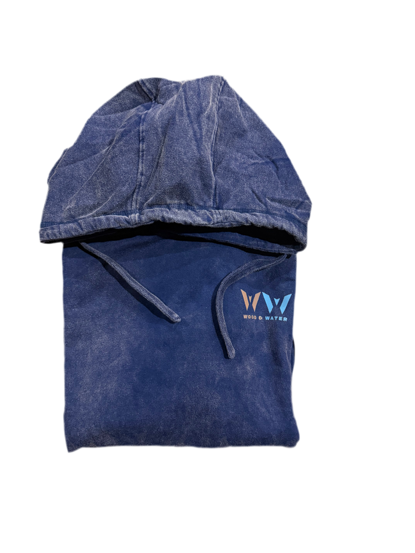 Wood & Water - Indigo 100% Cotton Garment Dyed Vintage Wash Hoodie - Iridescent logo