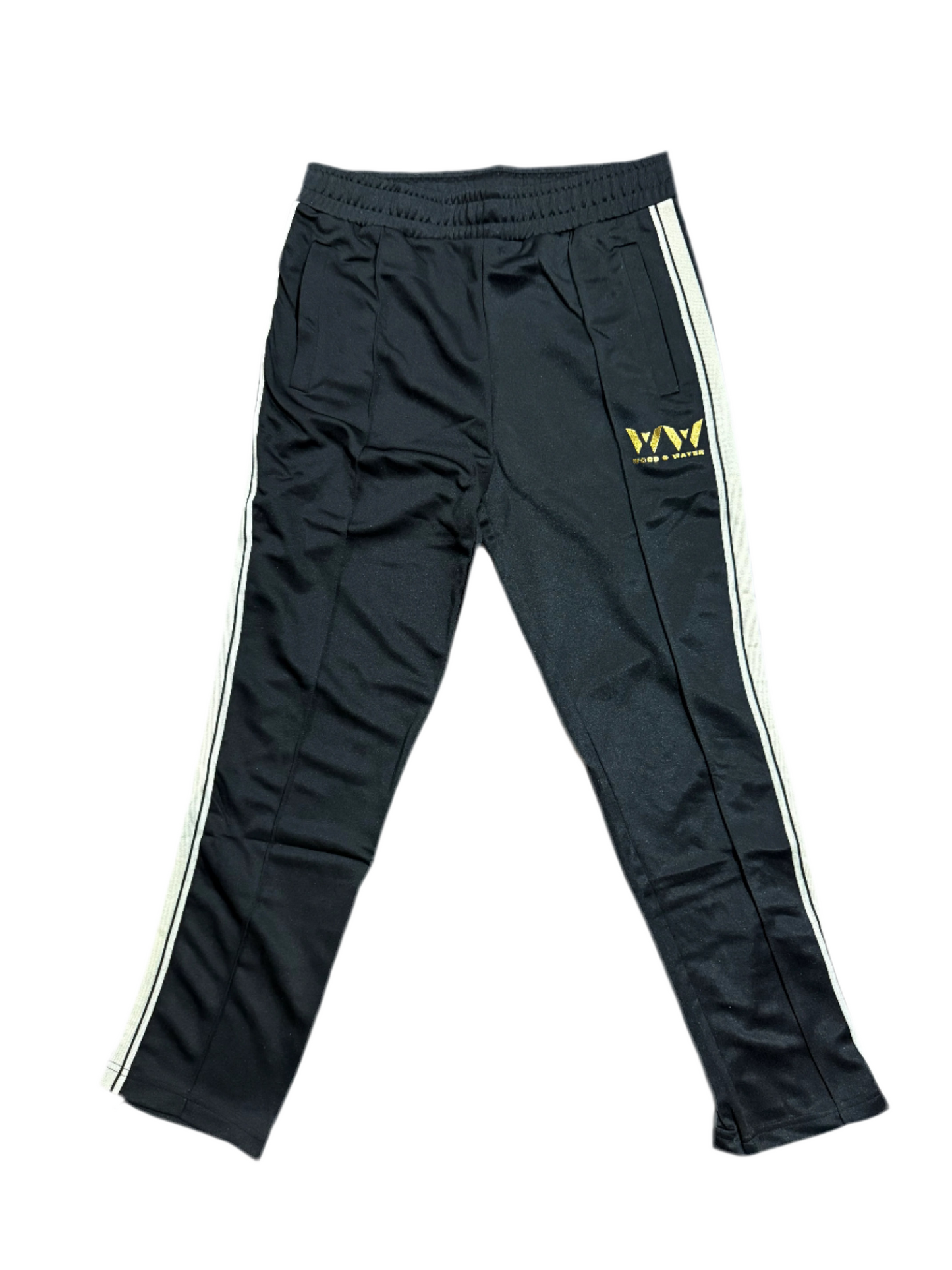 Wood & Water -Tech Fleece Pants -Black /Tan Stripe - Gold Standard Logo