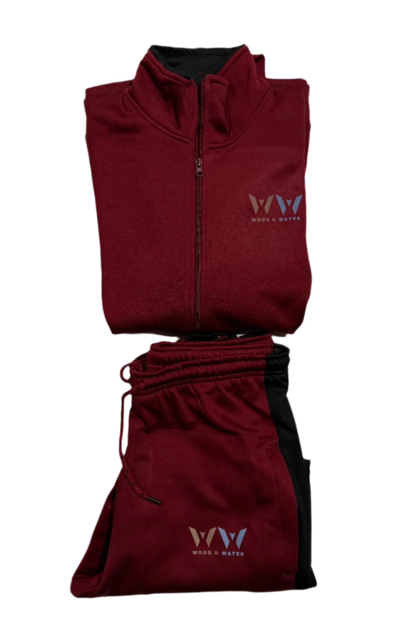 Wood & Water. -Track Suit Fitted - Ox Blood Red & Black -  Reflective Logo
