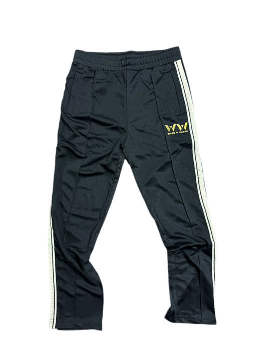 Wood & Water -Tech Fleece Pants -Black /Tan Stripe -  Gold Standard  Logo