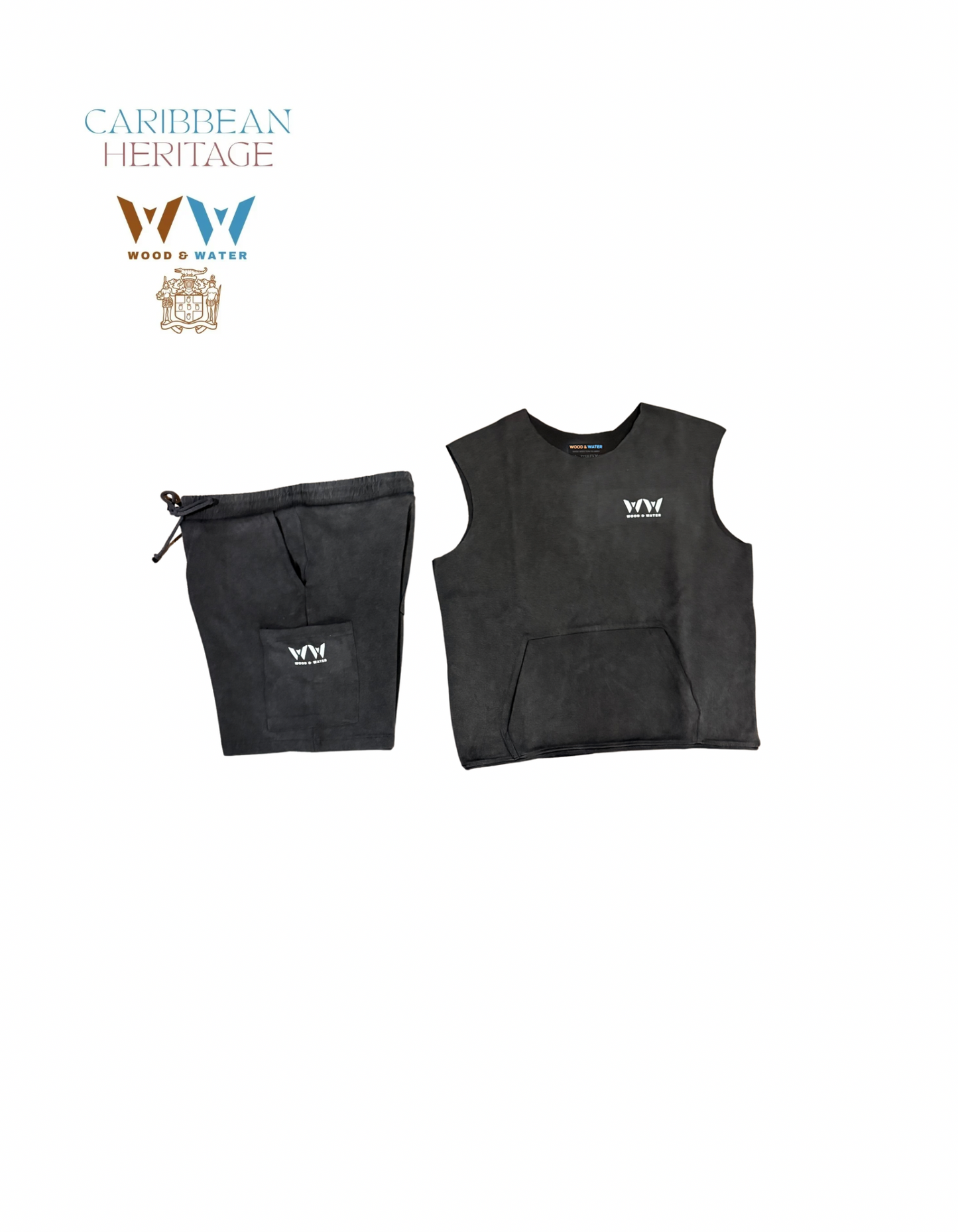 Wood & Water - Caribbean Coal Ash Gray- Muscle Short Set