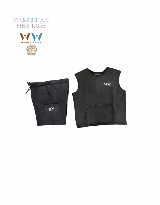 Wood & Water - Caribbean Coal Ash Gray- Muscle Short Set