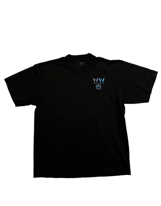 Wood & Water - Heavy Weight 100% cotton garment dye large T-shirt. Pearl reflective logo . Large Boxy. Black