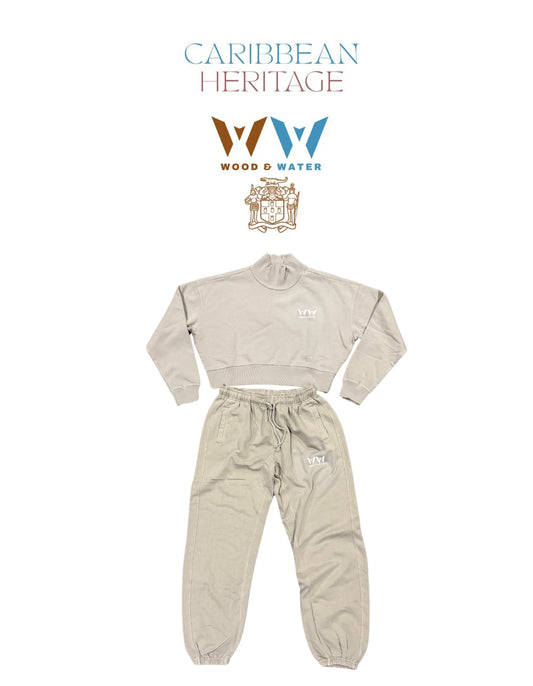 Wood & Water - Stone Wash Pigment - French Terry Crop Top Mock Neck Sweatsuit