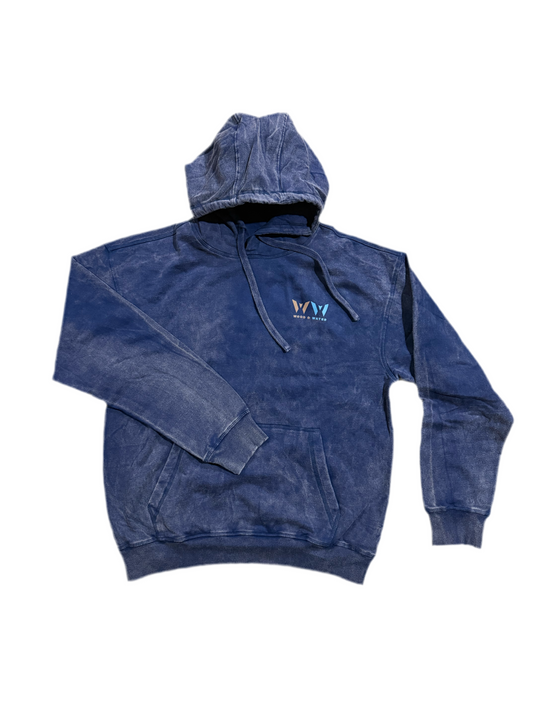 Wood & Water - Indigo 100% Cotton Garment Dyed Vintage Wash Hoodie - Iridescent logo