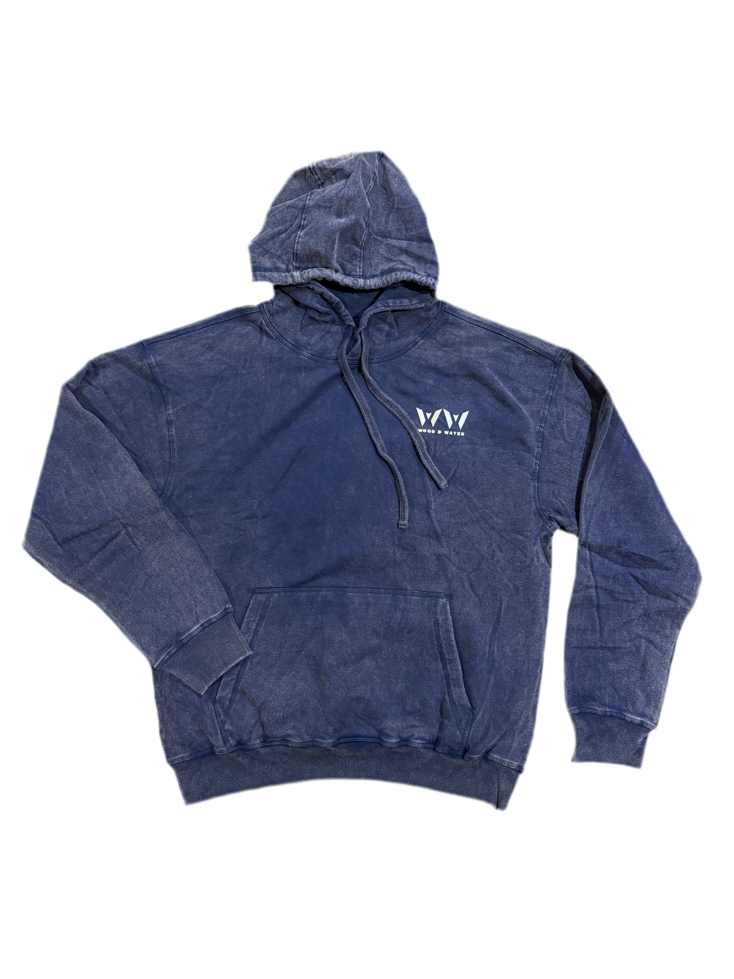 Wood & Water - Indigo 100% Cotton Garment Dyed Vintage Wash Hoodie - Reflective Logo