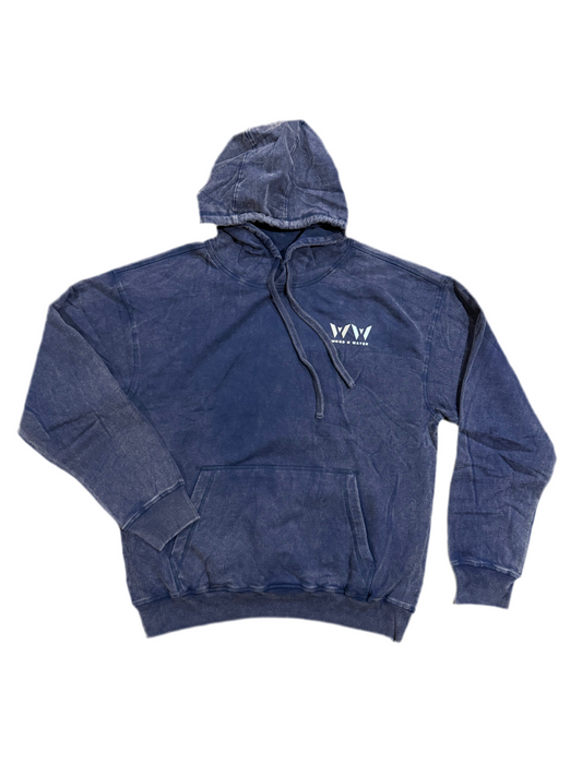 Wood & Water - Indigo 100% Cotton Garment Dyed Vintage Wash Hoodie - Reflective Logo