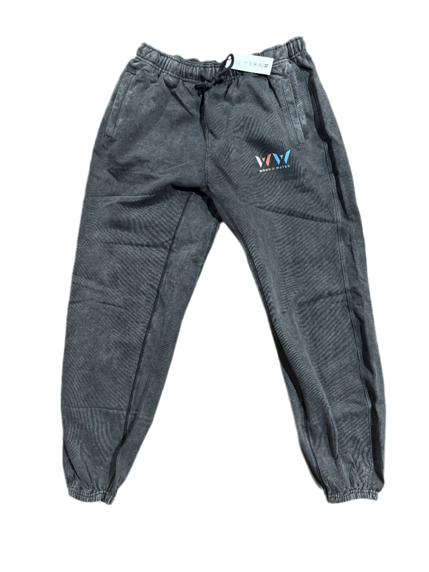 Wood & Water - Premium Stone Wash Pigment - French Terry Crop Top Mock Neck Sweatsuit - Dark Ashes