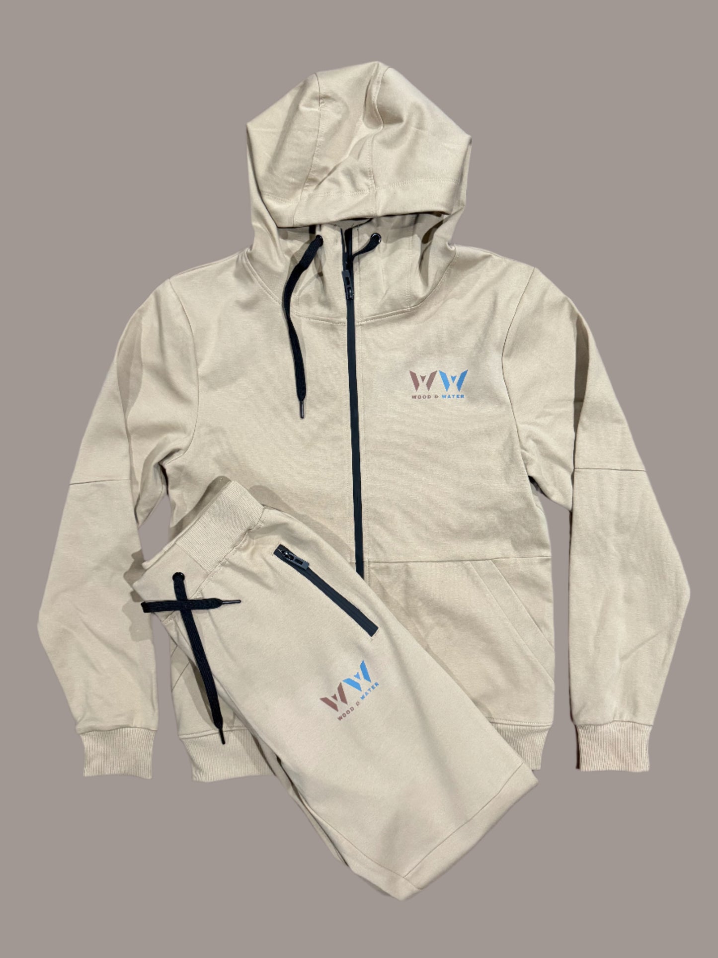 Wood & Water - Tech Fleece Set -Beige/Tan)  Caribbean Iridescent Logo